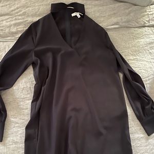 Navy silk long sleeve mini dress